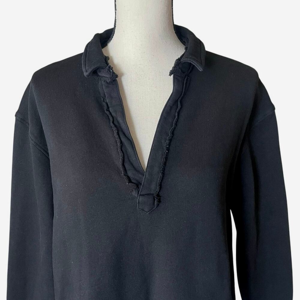 Frank & Eileen Patrick Popover Henley Black Triple Terry Large Quiet Luxury - Picture 5 of 13
